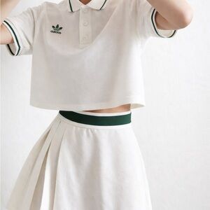 Adidas Originals Tennis Set Off-White Polo M + Pleated Skirt S Green Waistband